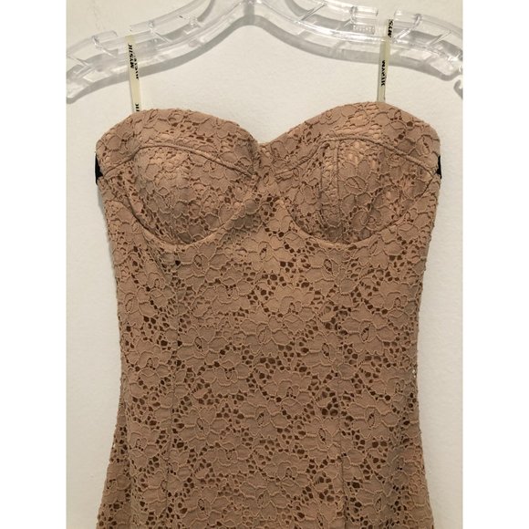 NWT Nude Floral Eyelet Strapless Lace Mini Dress - Picture 3 of 5